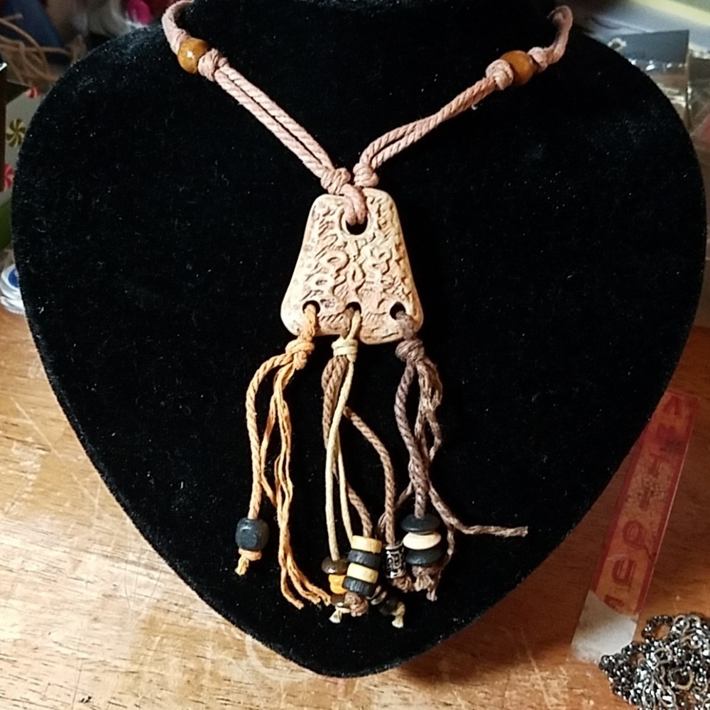 Nature Stones, Beads, & Twine Necklace 26"